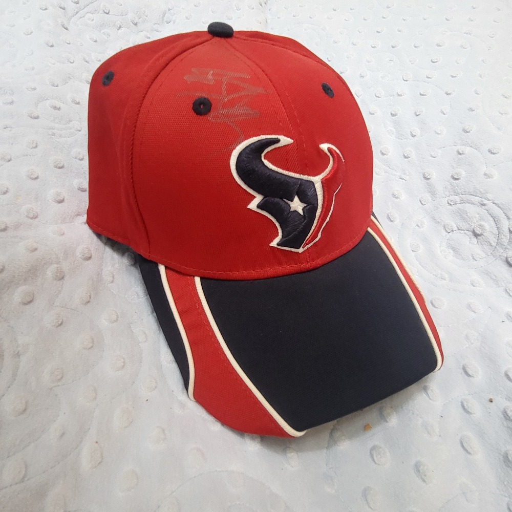 New Era Houston Texans 39THIRTY Hat Red Navy Medium-Large Signed JJ Watt NFL Cap